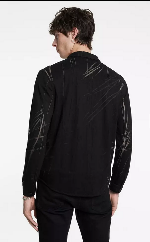 John Varvatos Mens Phoenix Printed Button Up Long Sleeve Shirt Black XL