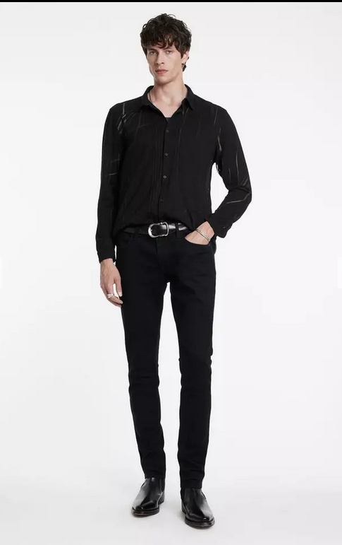 John Varvatos Mens Phoenix Printed Button Up Long Sleeve Shirt Black XL
