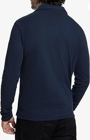 John Varvatos Mens Morris Long Sleeve Polo  Shirt Blue Small
