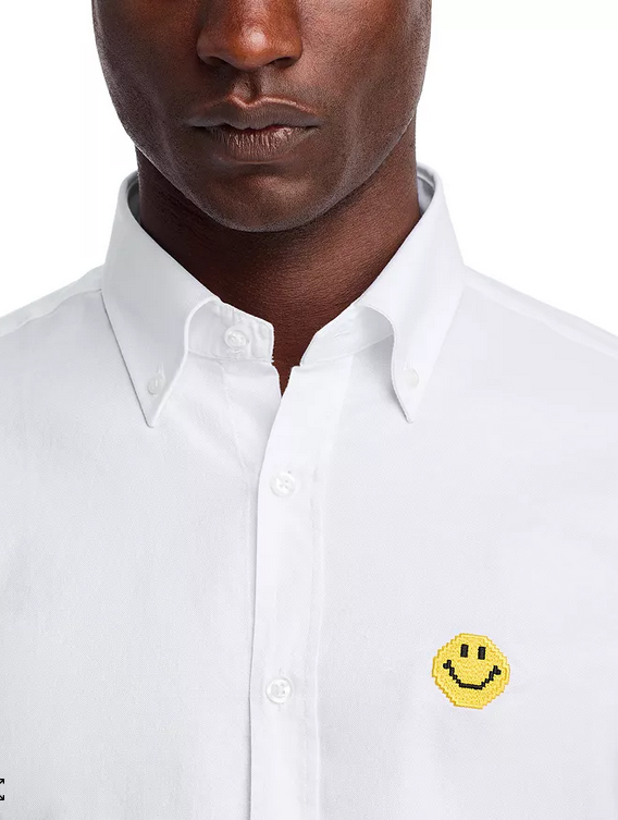 Joshua Sanders Mens Oxford Pixel Button Up Shirt White Small