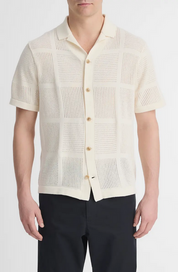 Vince Mens Regular Fit Button Up Short Sleeve Shirt Beige XL