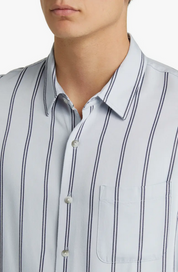 Vince Mens Classic Fit Short Sleeve Button Up Shirt Small Blue Striped
