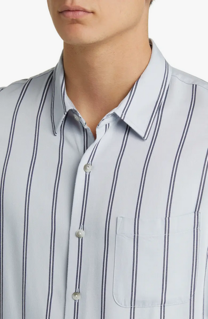 Vince Mens Classic Fit Short Sleeve Button Up Shirt Small Blue Striped