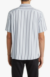 Vince Mens Classic Fit Short Sleeve Button Up Shirt Small Blue Striped
