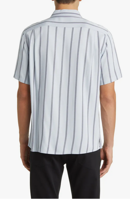 Vince Mens Classic Fit Short Sleeve Button Up Shirt Small Blue Striped