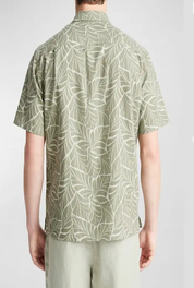 Vince Knotted Leaves Short Sleeve Men's Button Up Shirt Green Large