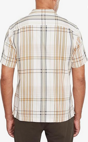 Vince Mens Classic Fit Short Sleeve Button Up Ibiza Plaid Shirt Brown Large