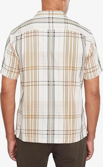 Vince Mens Classic Fit Short Sleeve Button Up Ibiza Plaid Shirt Brown Large
