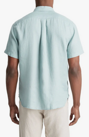 Vince Mens Regular Fit Short Sleeve Button Up Shirt XXL Blue Solid