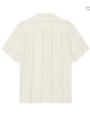 Vince Mens Regular Fit Short Sleeve Button Up Shirt Large Beige Striped