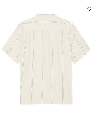 Vince Mens Regular Fit Short Sleeve Button Up Shirt Large Beige Striped