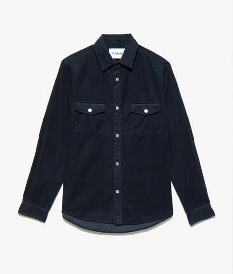 Frame Mens Regular Fit Long Sleeve Button Up Corduroy Shirt Large Blue Solid