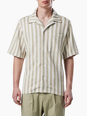 NN07 Julio Mens Striped Short Sleeve Button Up Shirt Beige XL