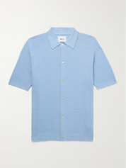 NN07 Nolan Mens Short Sleeve Regular Fit Knit Button Up Shirt Blue XL