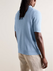 NN07 Nolan Mens Short Sleeve Regular Fit Knit Button Up Shirt Blue XL