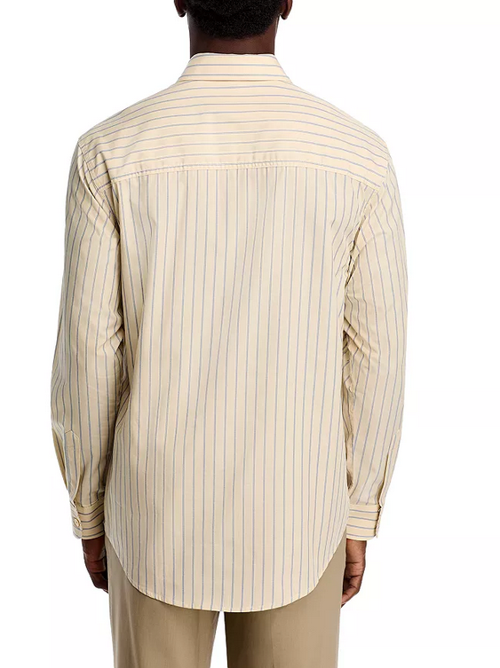 NN07 Quinsy Mens Long Sleeve Striped Button Down Shirt Beige Medium