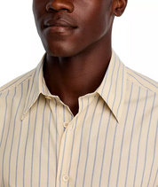 NN07 Quinsy Mens Long Sleeve Striped Button Down Shirt Beige Medium