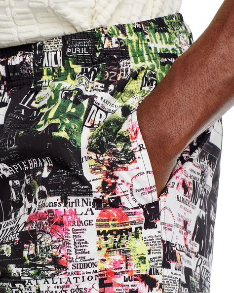 Purple Brand Mens Drawstring Shorts 5.75" Inseam Black Green Small