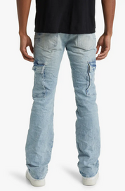 Purple Brand Mens Slim Flared Distressed Cargo Jeans Light Blue 30 x 34