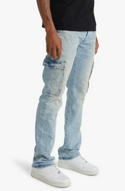 Purple Brand Mens Slim Flared Distressed Cargo Jeans Light Blue 30 x 34