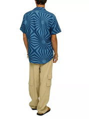 Oas Mens Costal Cortado Cuba Linen Button Up Camp Shirt Blue XL