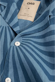 Oas Mens Costal Cortado Cuba Linen Button Up Camp Shirt Blue XL