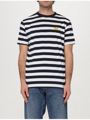 Joshua Sanders Mens Striped Pixel Short Sleeve T Shirt Blue Small