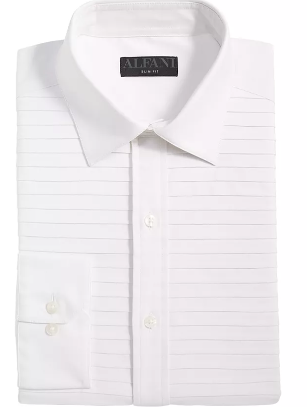 Men's Slim Fit Horizontal Pleated Panel Formal Shirt White 15 15.5  34 35