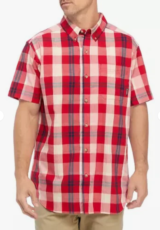 Columbia Men Regular fit Short Sleeve Button-Up Shirt Small Red Plaid