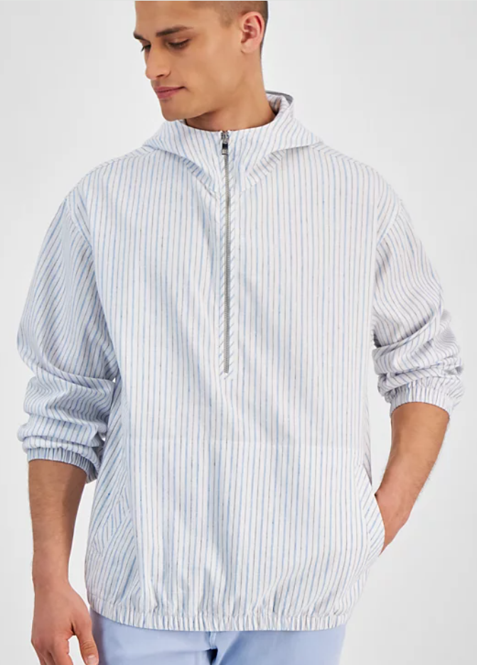 Michael Kors Men's Half-Zip Hooded Stripe Jacket XXL Relaxed Fit