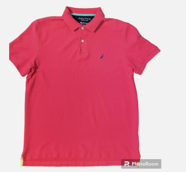 Nautica Men Classic fit Short Sleeve Polo Shirt Small Pink Solid