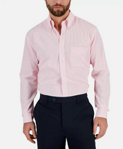 Club Room Mens Regular fit Dress Shirt XL 17.5 in 36-37 Light Pink Check