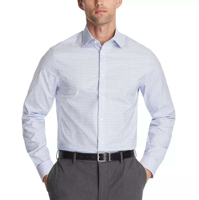 Michael Kors Men Regular fit Dress Shirt Shirt XL 17 in 32-33 Blue Plaid