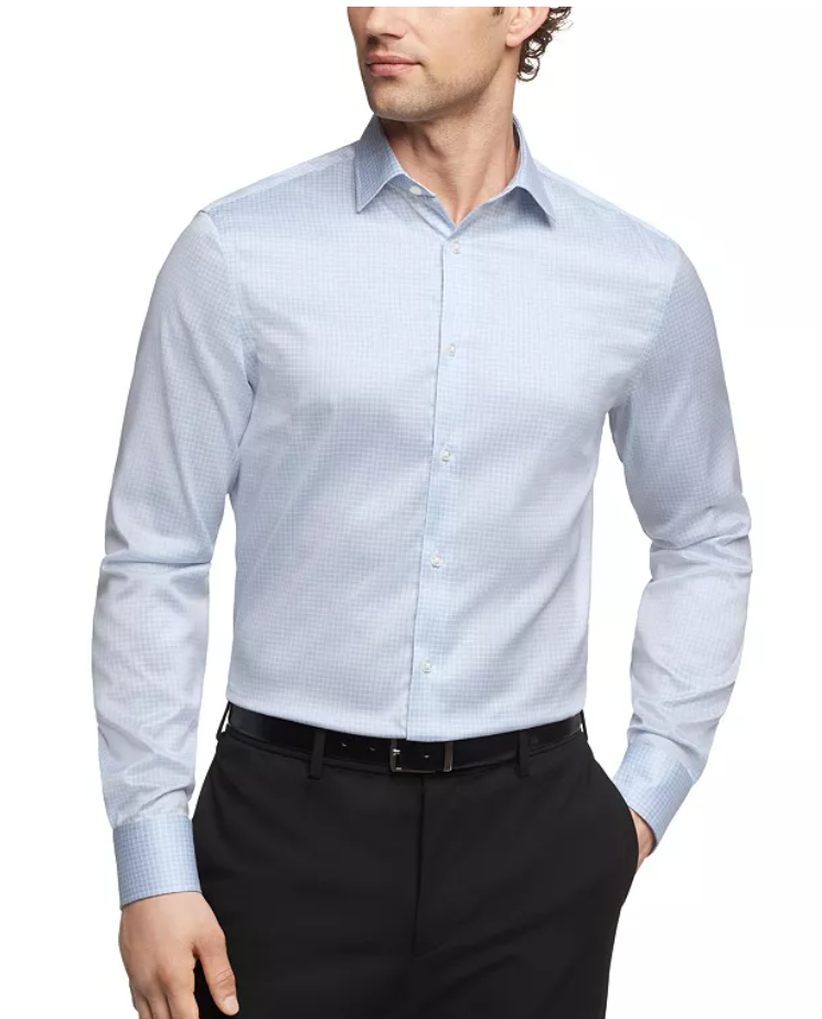 Calvin Klein Mens Slim fit Dress Shirt XL 17 in 32-33 Blue Check