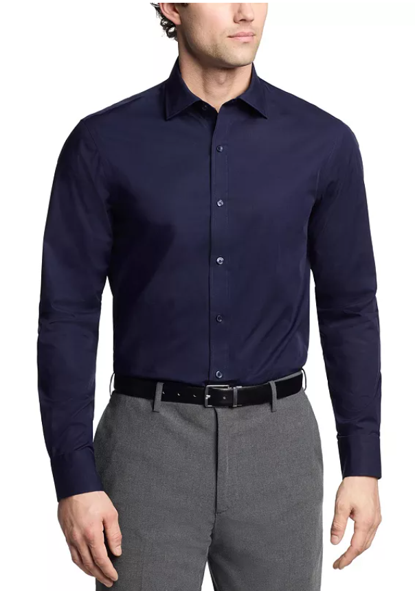 Tommy Hilfiger Mens Slim fit Button-Up Large 16.5 in 36-37 Blue Solid