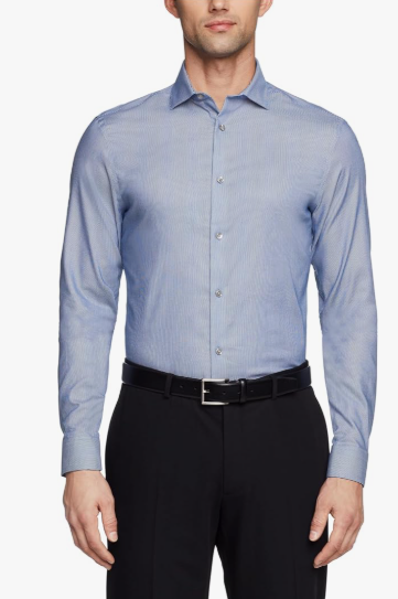 Calvin Klein Mens Slim fit Dress Shirt Medium 15.5 in 34-35 Smokey Blue Striped