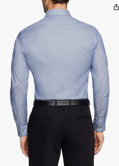 Calvin Klein Mens Slim fit Dress Shirt Medium 15.5 in 34-35 Smokey Blue Striped