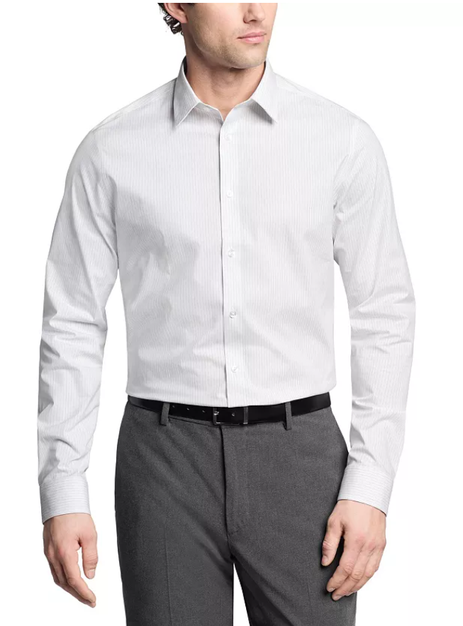 Calvin Klein Mens Slim fit Dress Shirt Medium 15.5 in 32-33 Light Grey Striped