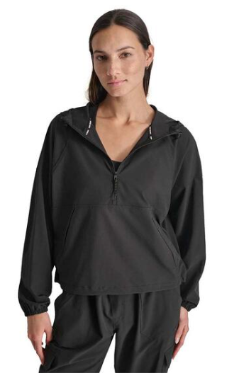 Dkny Women Regular fit Long Sleeve Hoodie Sweatshirt Large Black Solid Full Zip