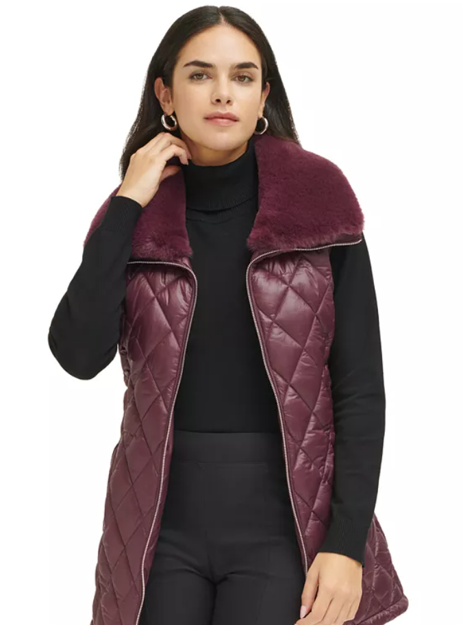 Calvin Klein Womens Puffer Jacket Vest Large Purple