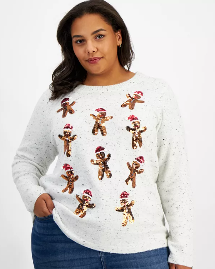Holiday Lane Womens  fit Crew Neck Crewneck Sweater 2X White
