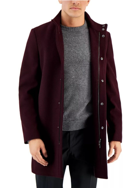 Calvin Klein Mens Slim Mayden Overcoat Coat 36S Red Solid