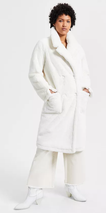 Joujou Womens Faux Fur Teddy Coat Large White Solid
