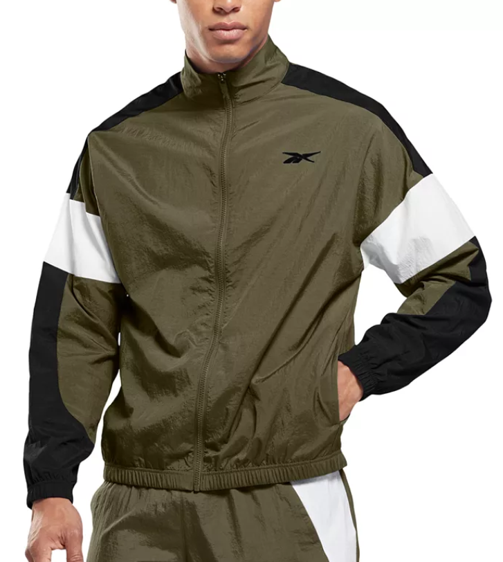 Reebok Men Windbreaker Jacket Large Green Solid