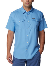 Columbia Men Regular fit Short Sleeve Button-Up Shirt Small Blue Solid