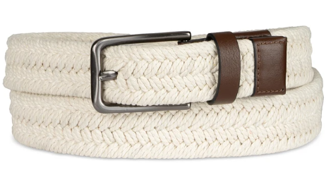 Alfani Mens Webbed ApparelBelt Belt White Tan Large 38-40