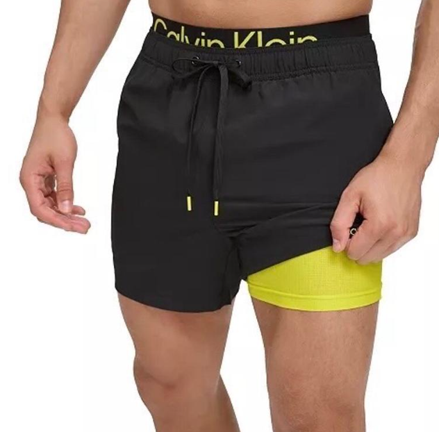 Calvin Klein Mens Regular fit Swim Trunks Swimwear Large Black Solid