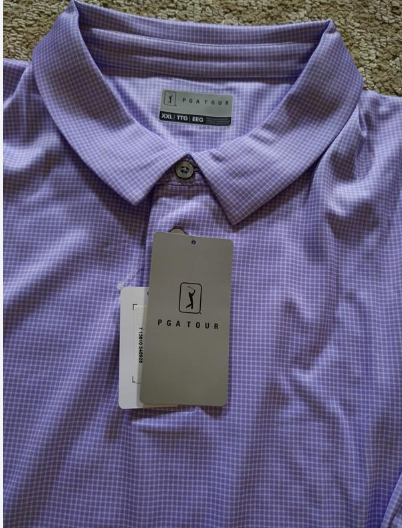 PGA TOUR Mens Regular fit Short Sleeve Polo Shirt Small Purple Check