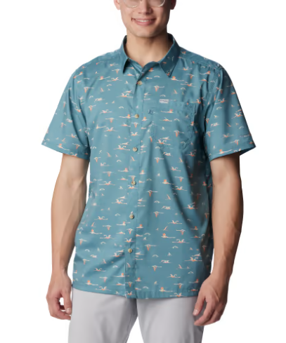 Columbia Mens Regular fit Short Sleeve Button-Up Shirt XXL Blue