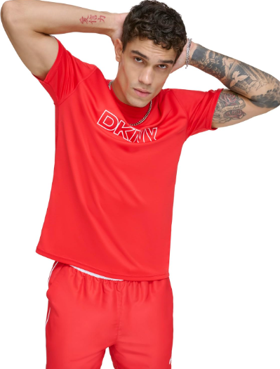 DKNY Mens Regular fit Short Sleeve T-Shirt Shirt XXL Red Solid